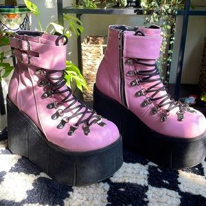 Kera Hiker Platform Wedge Goth Punk Ankle Boots Pink